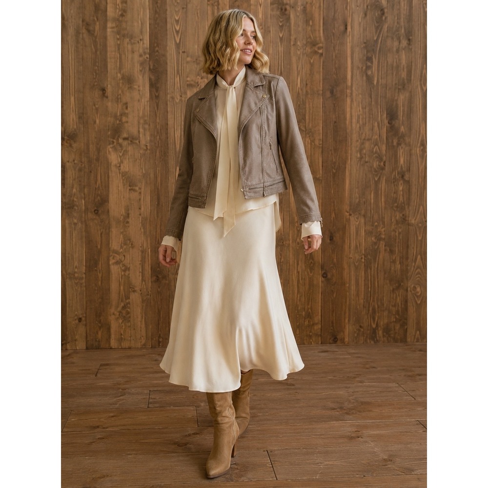 White House Black Market Taupe Metallic Moto Biker Chic Jacket Gold/Taupe  Zip